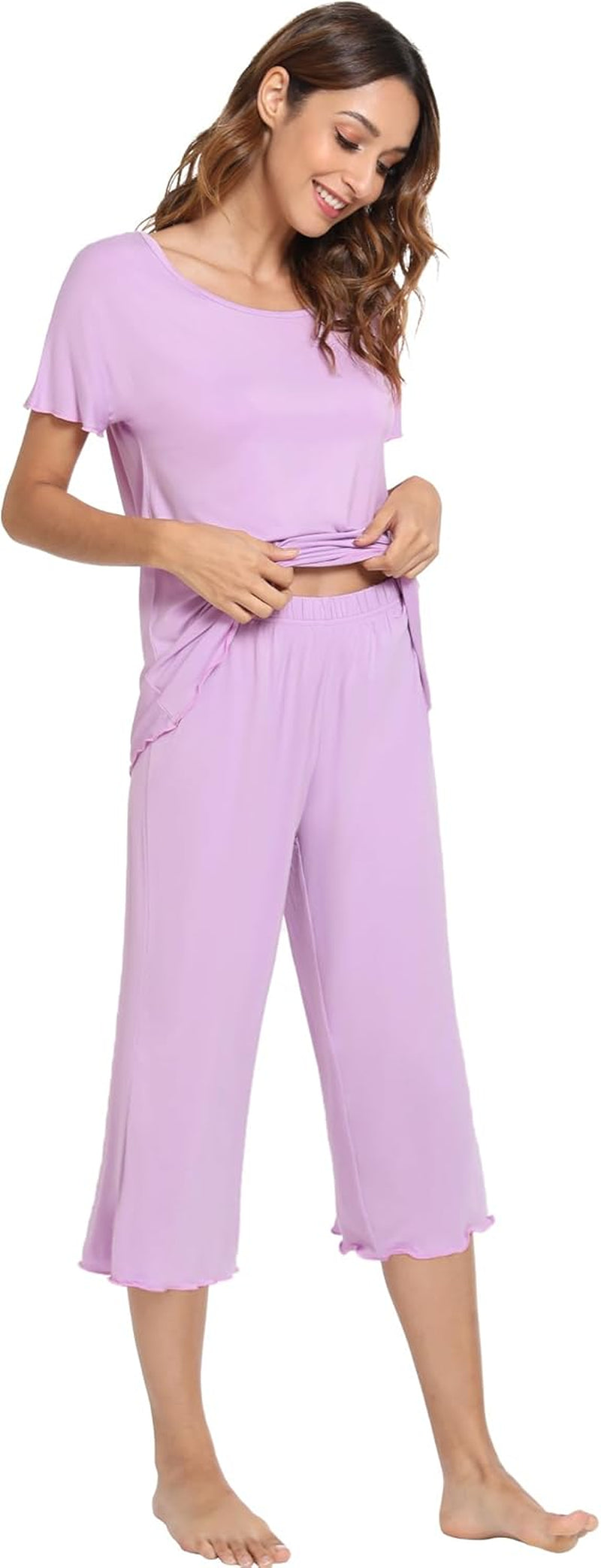 Bamboo Viscose Pajamas for Women Soft Capri Pants Pajama Sets plus Size Sleepwear Pjs Loungewear S-4X