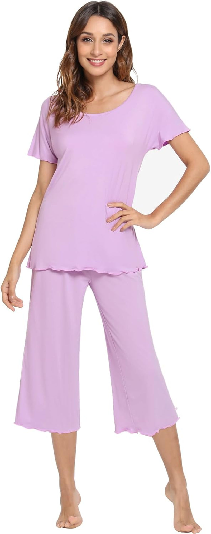 Bamboo Viscose Pajamas for Women Soft Capri Pants Pajama Sets plus Size Sleepwear Pjs Loungewear S-4X