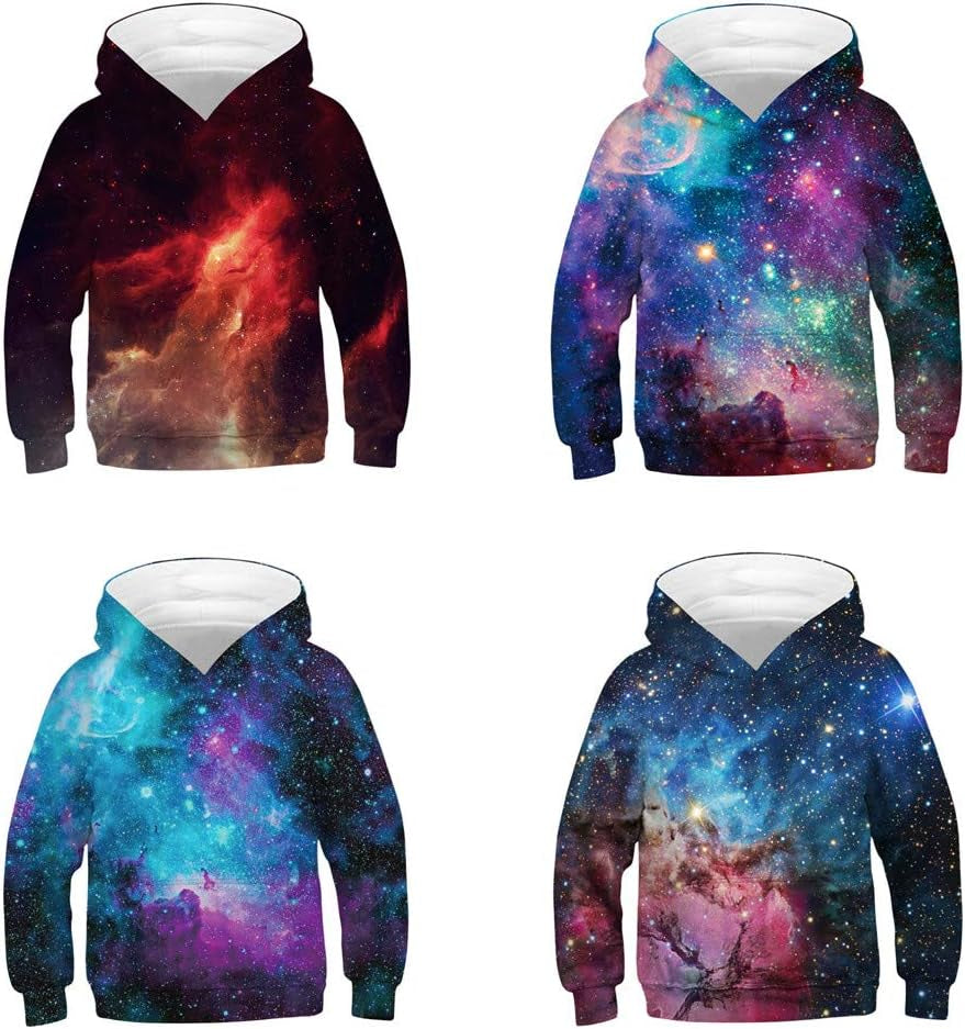 Teen Kids Boys Girls Galaxy Fleece Sweatshirts Pocket Pullover Hoodies 4-13Y (12-13 Years, Multicolor 7)