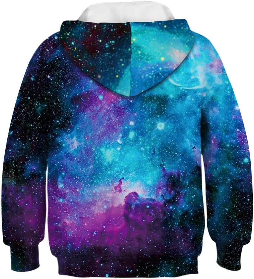 Teen Kids Boys Girls Galaxy Fleece Sweatshirts Pocket Pullover Hoodies 4-13Y (12-13 Years, Multicolor 7)