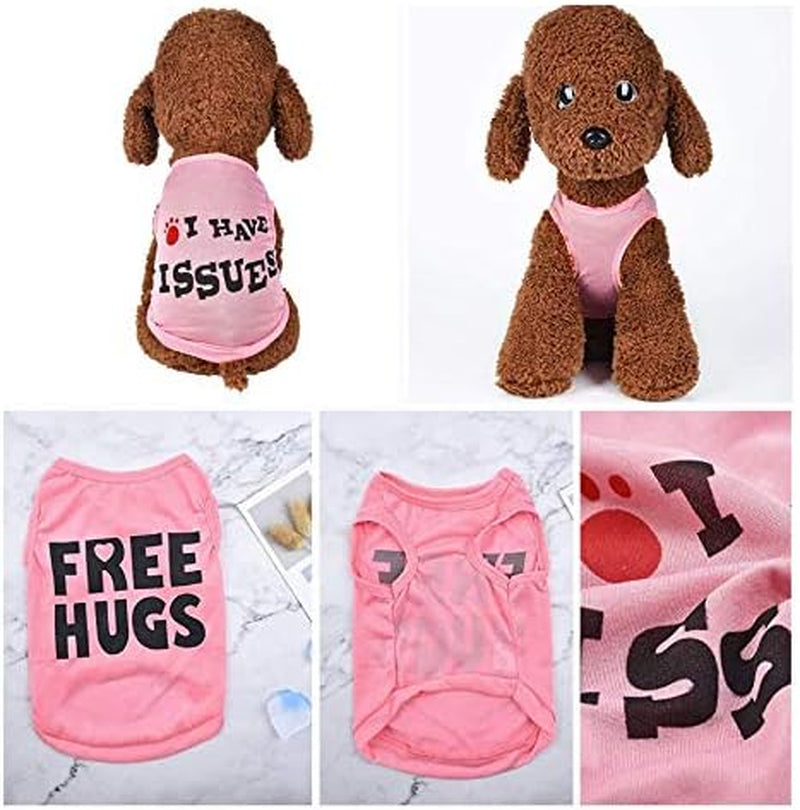 4 Pack Dog Clothes for Small Dogs Girl Yorkie Chiuahaha Pug Cute Puppy Shirt Pet Clothing Doggy Female Apparel (Large, 4PC/ Love + Issues+ Security Hugs)