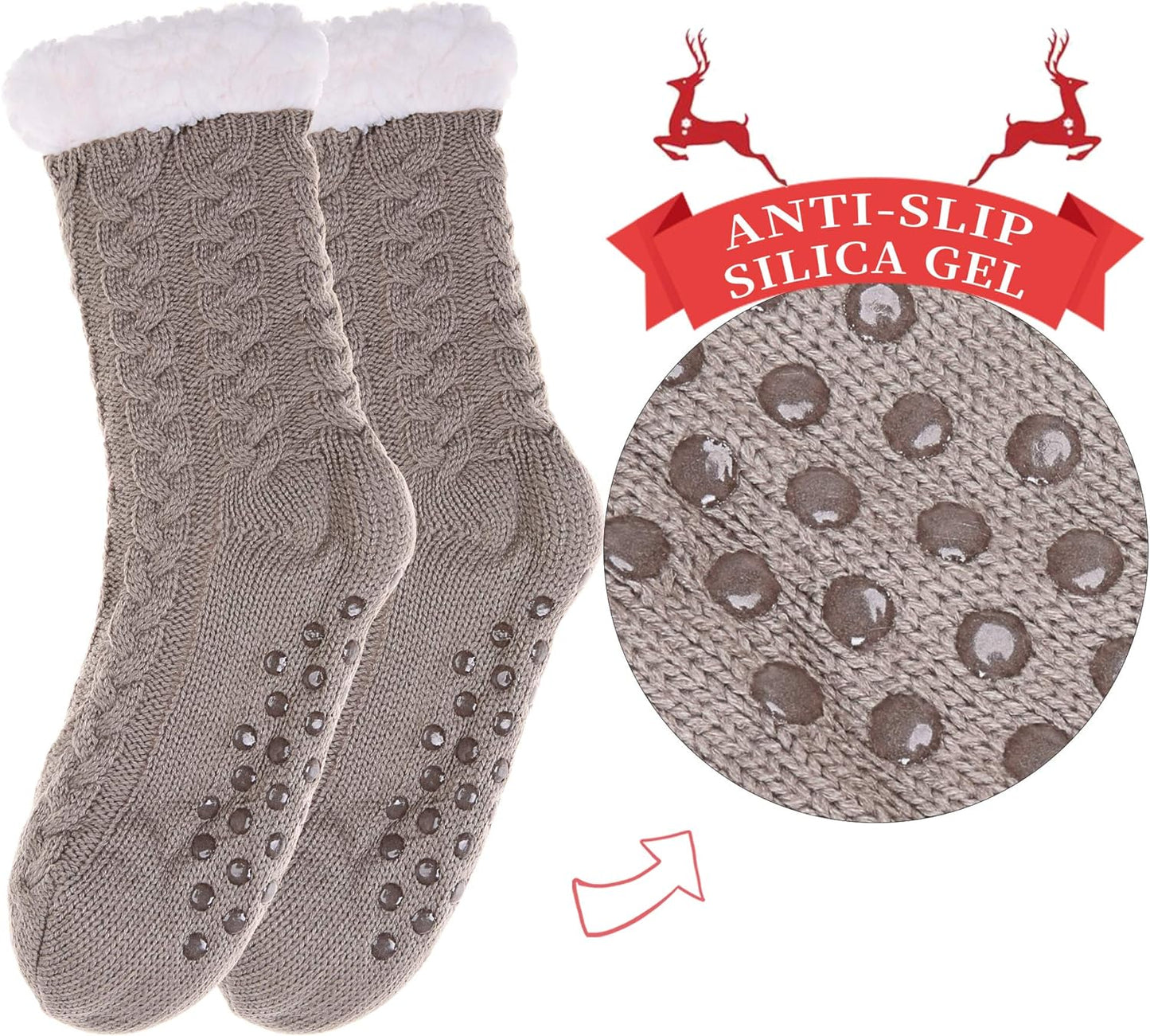 Women'S Winter Super Soft Warm Cozy Fleece Lined Fuzzy Slipper Socks with Grippers