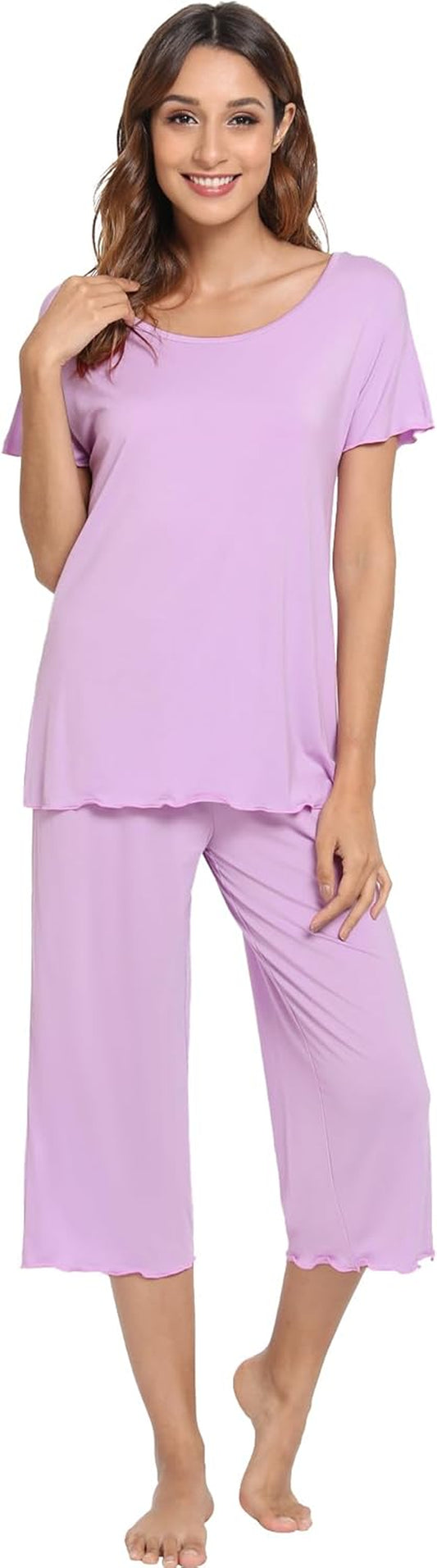 Bamboo Viscose Pajamas for Women Soft Capri Pants Pajama Sets plus Size Sleepwear Pjs Loungewear S-4X