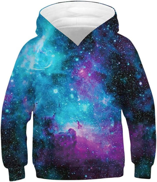 Teen Kids Boys Girls Galaxy Fleece Sweatshirts Pocket Pullover Hoodies 4-13Y (12-13 Years, Multicolor 7)