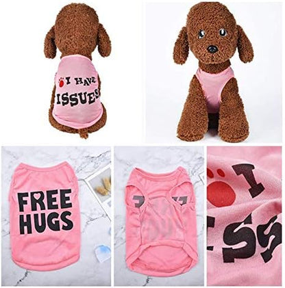 4 Pack Dog Clothes for Small Dogs Girl Yorkie Chiuahaha Pug Cute Puppy Shirt Pet Clothing Doggy Female Apparel (Large, 4PC/ Love + Issues+ Security Hugs)