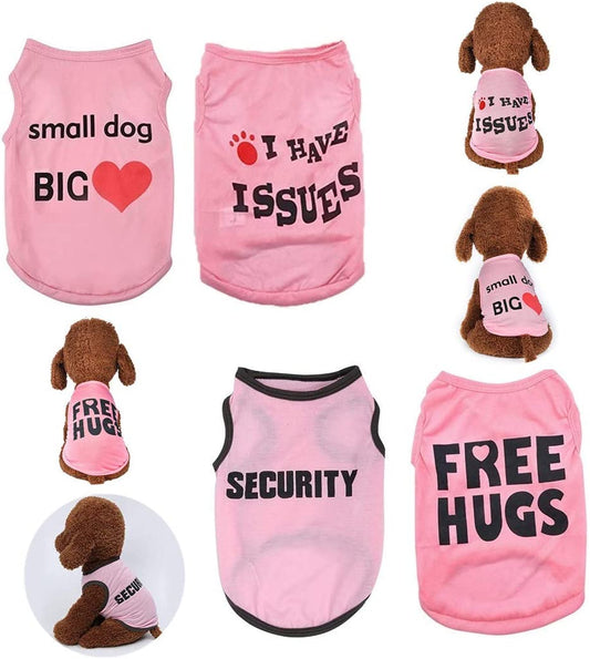4 Pack Dog Clothes for Small Dogs Girl Yorkie Chiuahaha Pug Cute Puppy Shirt Pet Clothing Doggy Female Apparel (Large, 4PC/ Love + Issues+ Security Hugs)