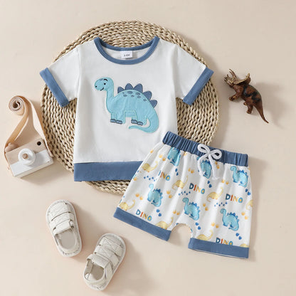 Toddler Boy Summer Shorts Set 2 Piece Girls Short Sleeve Cartoon Prints T Shirt Pullover Tops Shorts Clothes Set Outfits,Size 12-181 Months